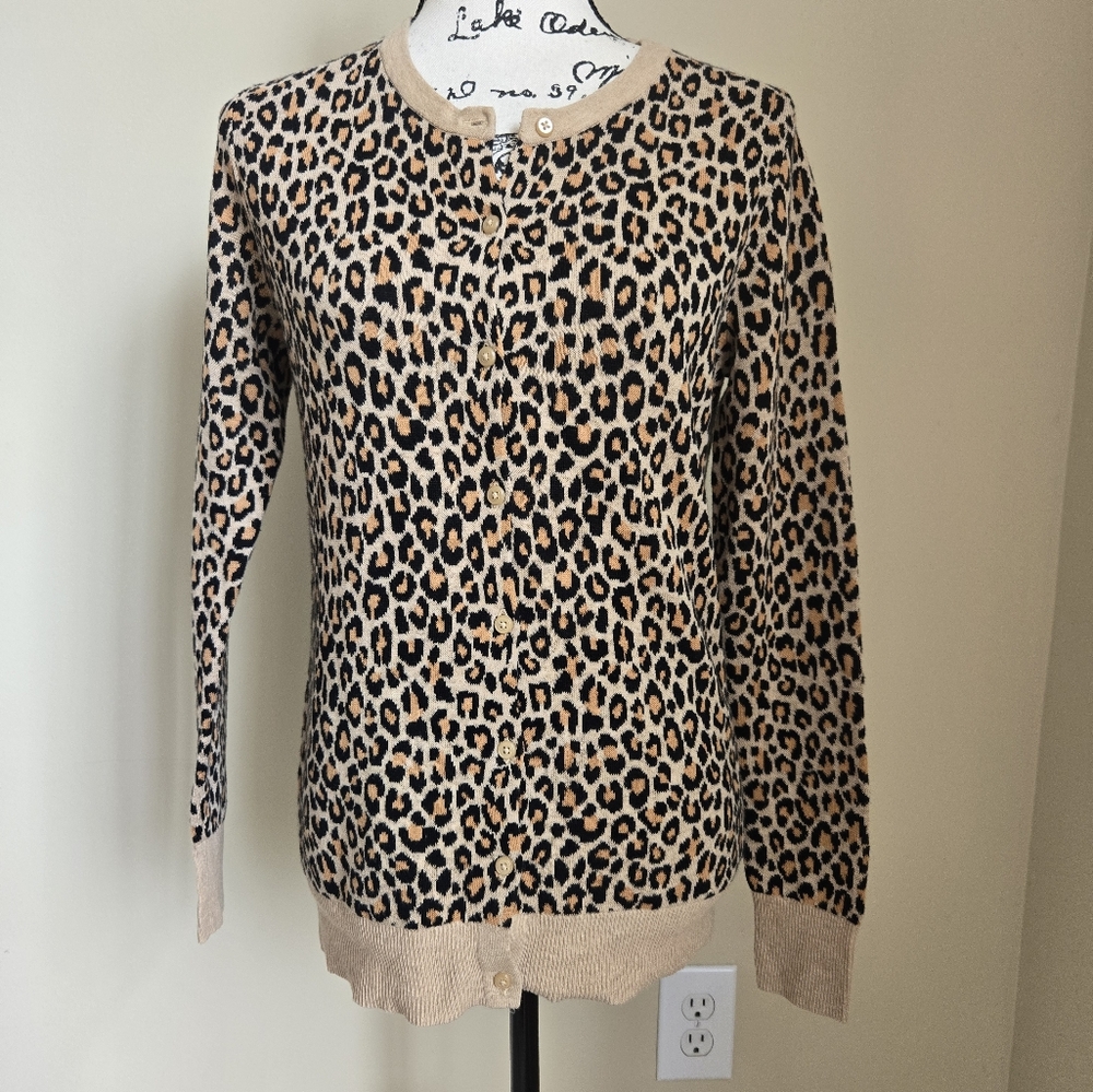 Merona Animal Print Cardigan Womens M lightweight Button Front
